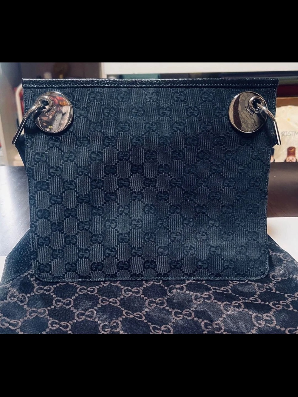 Gucci Black GG Canvas Shoulder Bag with Silver-Tone Hardware